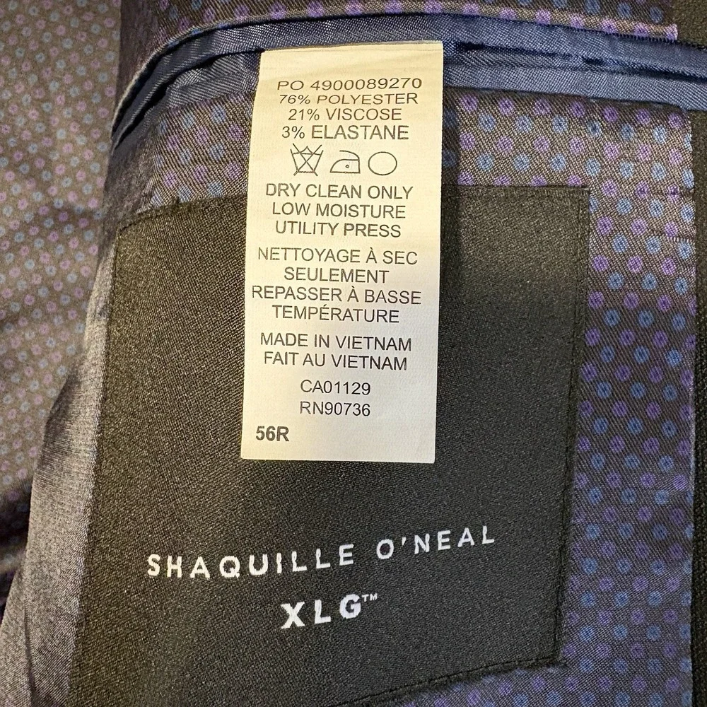 Shaquille O'Neal Blazer XLG 56R Black Solid Sport Coat Jacket Modern Travel‎ NEW